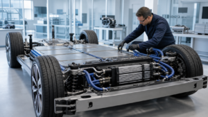 EV Platform Cooling Systems Explained in a realistic automotive scene