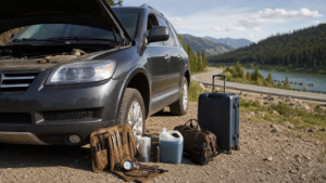 Vehicle Maintenance Checklist Before a Road Trip in a realistic automotive scene