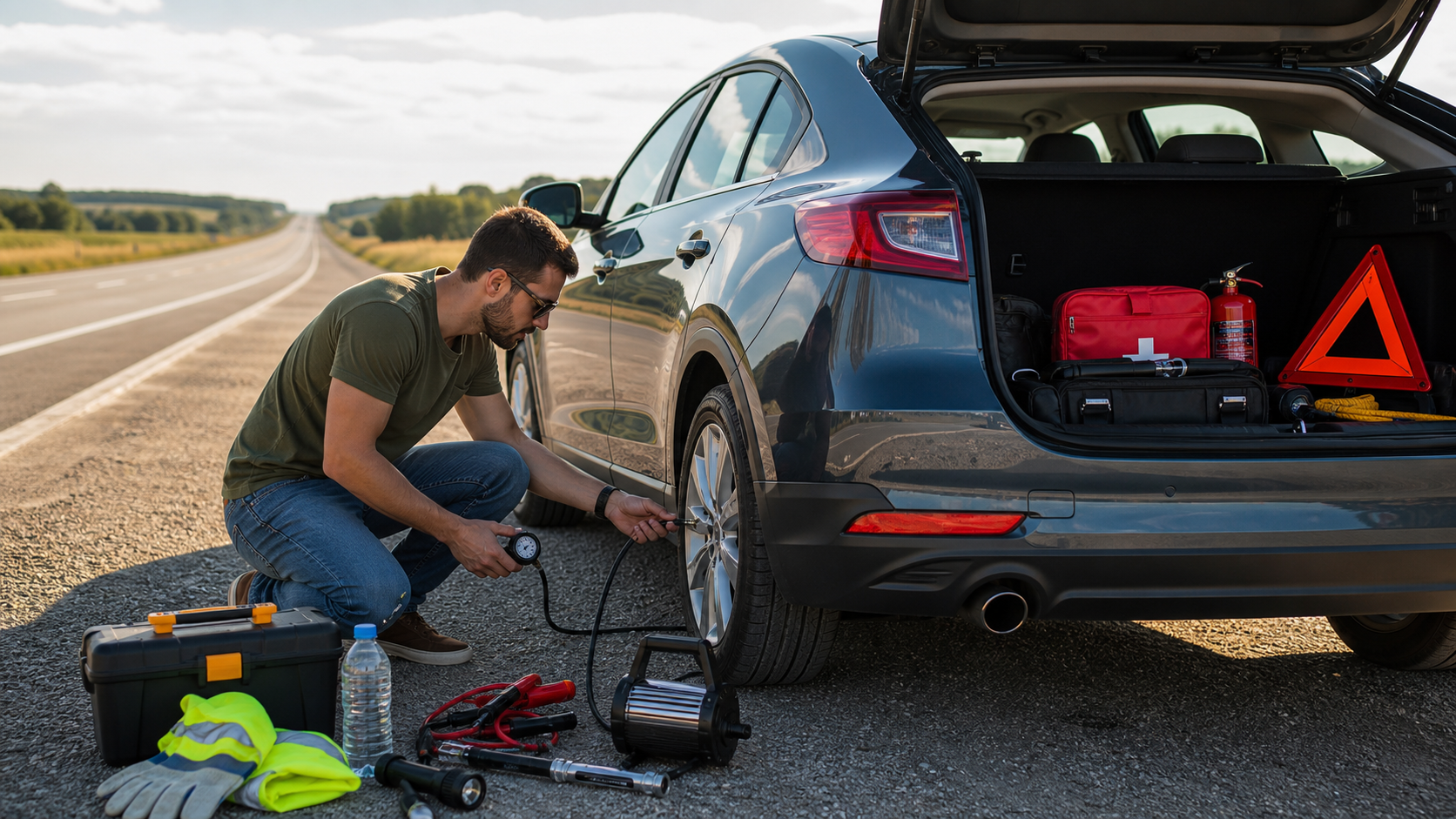 Vehicle Maintenance Essentials for Safer Long-Distance Driving in a realistic automotive scene