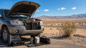 Vehicle Maintenance Schedules for Extreme Heat and Desert Driving in a realistic automotive scene