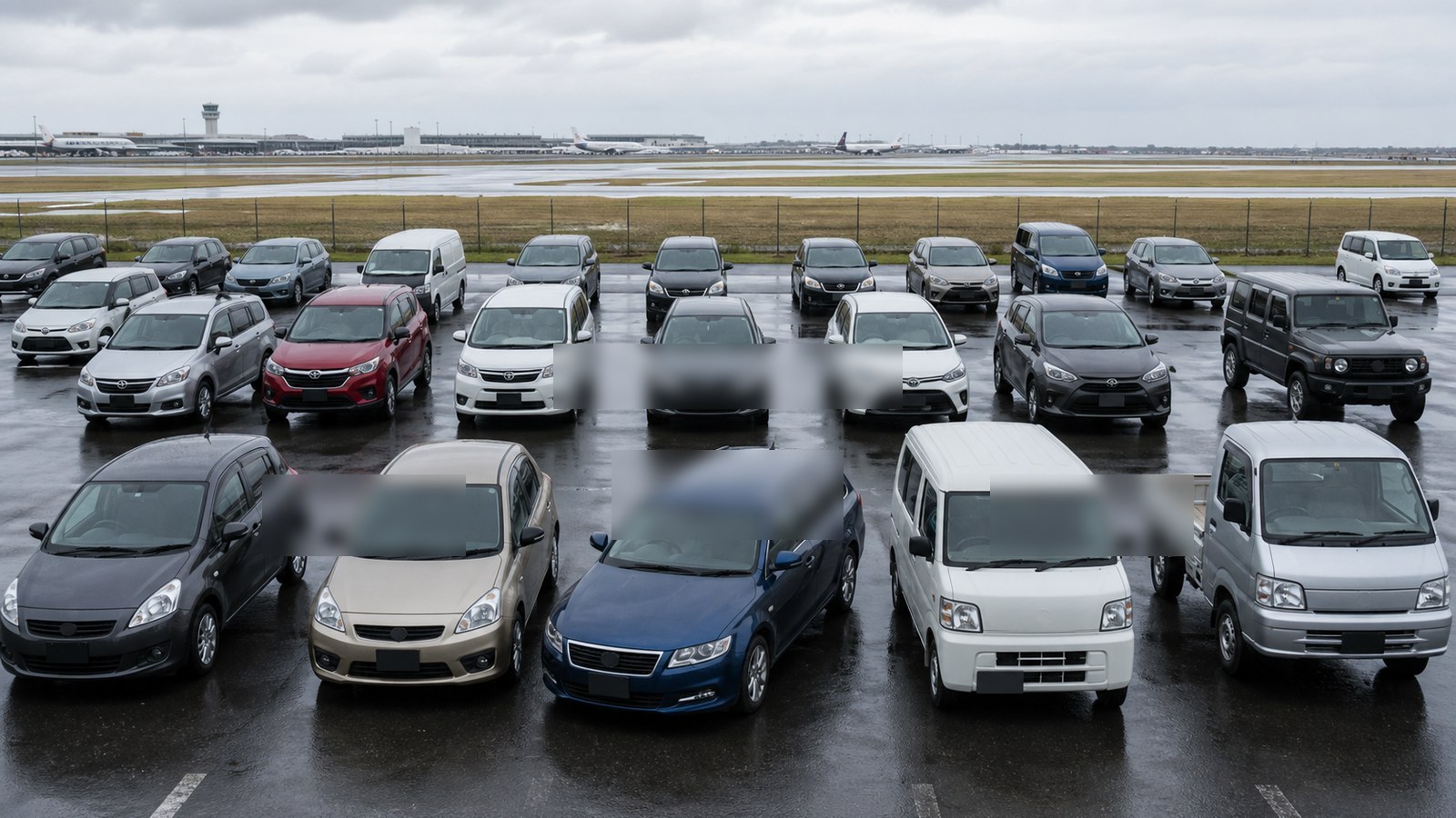 Editorial automotive image showing mixed unbranded vehicle types parked near an international shipping area for Global Vehicle Categories Explained: How Modern Cars Are Really Built