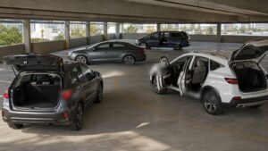 Editorial automotive image showing vehicles positioned in a garage and driveway to show scale for Vehicle Dimensions and Layouts Explained: How Modern Cars Are Really Built